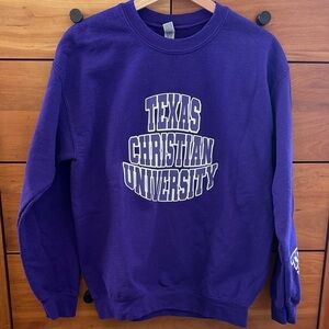Gildan Purple Crewneck Sweatshirt with White Texas Christian University Print